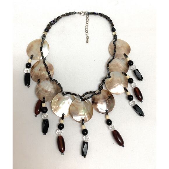 Brown Lip Mother Of Pearl Round Shell Necklace 17” Hawaiian Boho Island Tiki - Picture 3 of 6